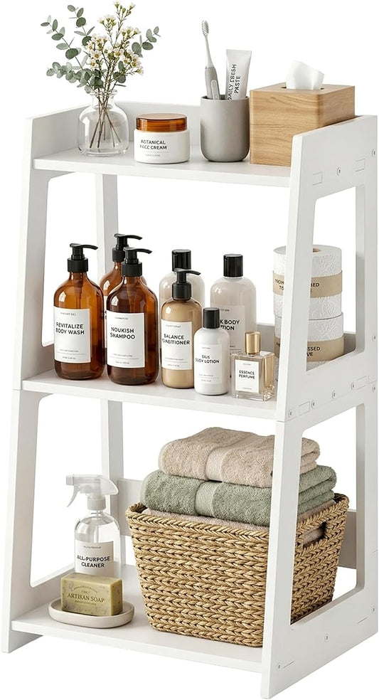 3-Tier Bathroom Ladder Shelf Freestanding, 15.7" W x 27.6" H | White PVC Floor by HaveaGreatDay