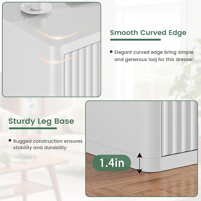 White Nightstand Set of 2, 3 Drawers Night Stand Set, Mid Century Modern Bed - Image 5