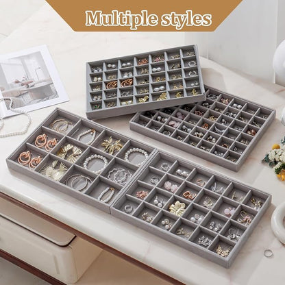 Large Jewelry Drawer Organizer Trays Set of 4, Stackable Velvet Jewelry Trays - Image 2