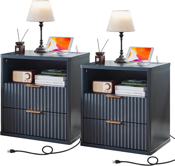 LEYAOYAO Fluted Nightstand Set of 2 by LEYAOYAO-Findtheshiningpointofyourideallife%EF%BC%81