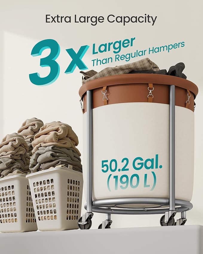 SONGMICS Laundry Basket, Rolling Steel Frame - Image 3