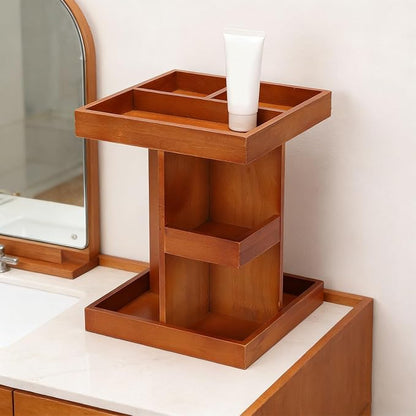 Fockety Wooden Makeup Organizer, 360 Degree Rotating Cosmetic Carousel - Image 2