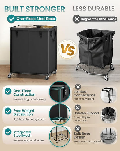 SONGMICS Laundry Basket with Wheels, Rolling Laundry Hamper with Steel Frame - Image 3