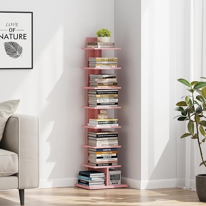 TUTOTAK Book Shelf, Narrow Spine Bookshelf, 8-Tier Bookcase - Image 4