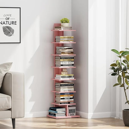 TUTOTAK Book Shelf, Narrow Spine Bookshelf, 8-Tier Bookcase - Image 4