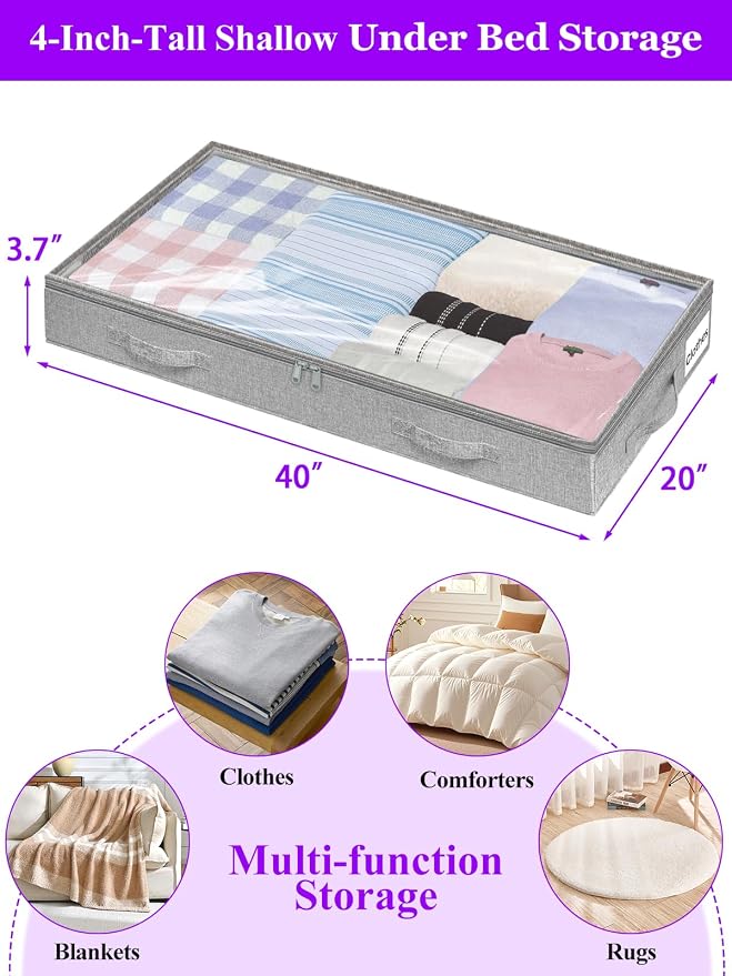 Below 4 Inches High Under Bed Storage, Low Profile Underbed Storage Containers - Image 3