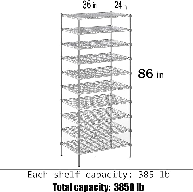24" Deep x 36" Wide x 86" Height Wire Shelving Kit | 10-Tier | NSF Commercial - Image 3