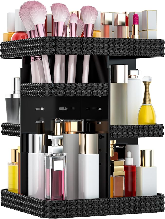 Rotating Makeup Organizer, Large Capacity Cosmetic Display Case, Acrylic by BOCONY