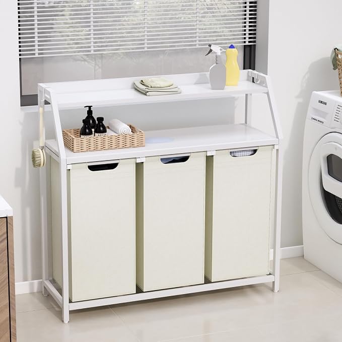 Laundry Hamper, Laundry Sorter 3 Section, Rolling Laundry Basket - Image 9