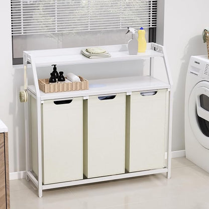 Laundry Hamper, Laundry Sorter 3 Section, Rolling Laundry Basket - Image 9
