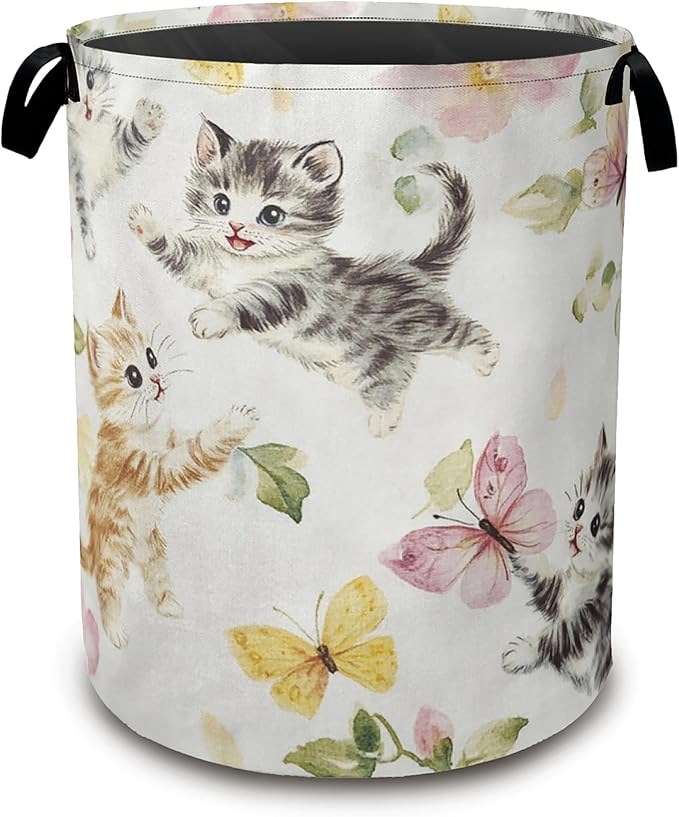 Cute Cats Laundry Hamper, Collapsible Laundry Baskets, Butterfly Floral Dirty by Unknown