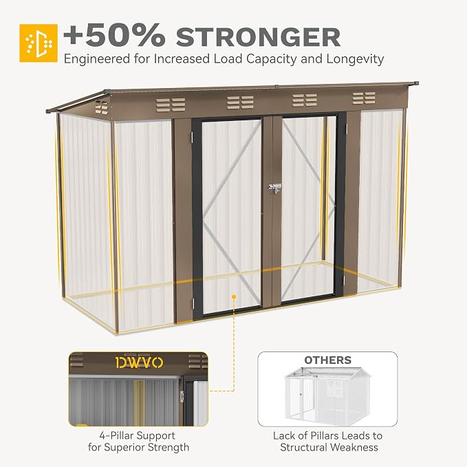 DWVO 9' x 4' Outdoor Storage Shed, Large Metal Tool Sheds, Heavy Duty Storage - Image 6