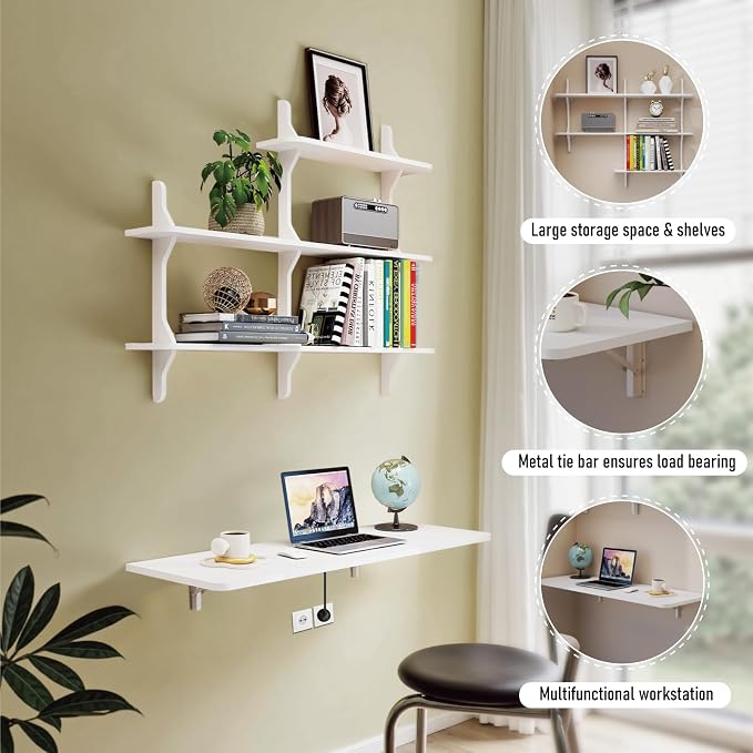 Pmnianhua Wall Mounted Folding Table, Foldable Drop Leaf Table, Wall Mount Fold - Image 3