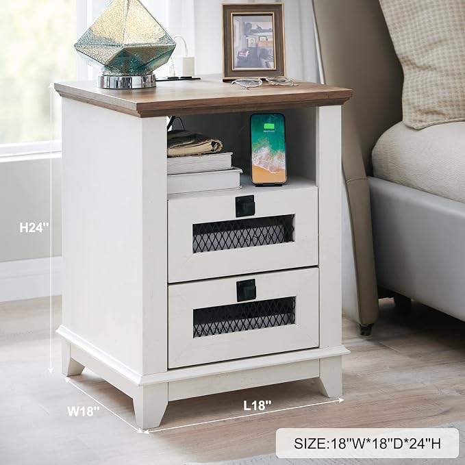 Nightstand with Charging Station, OKD 18'' Industrial & Farmhouse Square End - Image 2