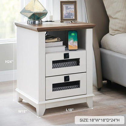Nightstand with Charging Station, OKD 18'' Industrial & Farmhouse Square End - Image 2