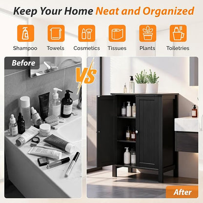 Bonnlo Free Standing Bathroom Cabinet, Modern Black Storage Cabinet - Image 8