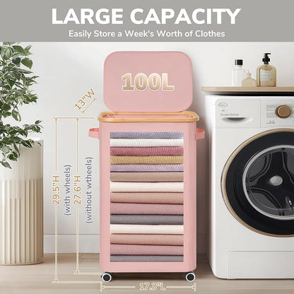 Goodpick Laundry Basket with Wheels, Collapsible Clothes Hampers with Removable - Image 3