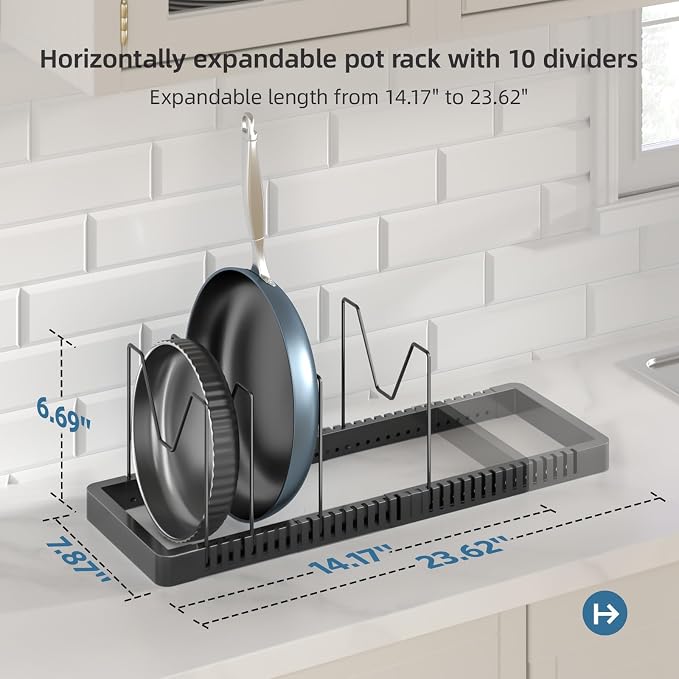 Pots and Pans Organizer under Cabinet, Expandable Pot Lid Organizer Holder - Image 2