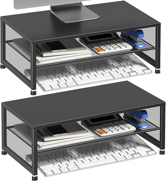 Desk Organizers and Accessories, 2-Tier Metal Computer Monitor Stand Riser by ECOLOVI