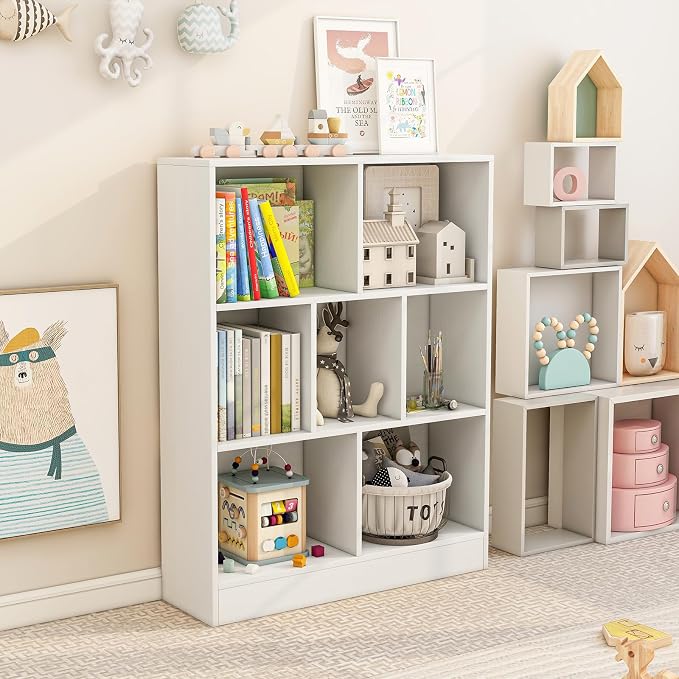 Giantex 7 Cube Bookcase, 4-Tier Freestanding Bookshelf w/ 7 Open Compartments - Image 8