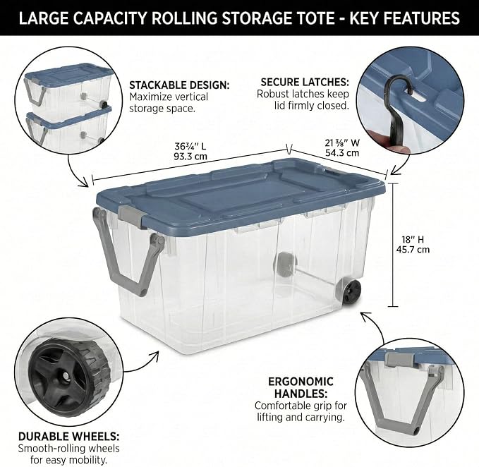 Storage Bins with Wheels 160 Quart, 2 Pack Heavy Duty Clear Plastic Totes with - Image 2