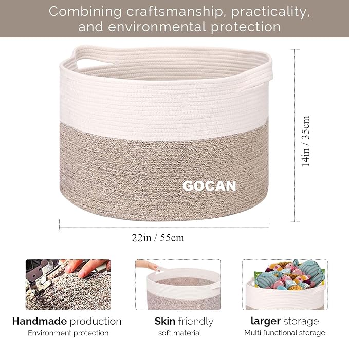 Extra Large Laundry Basket toy storage 22"X22"X14" blanket basket Cotton Rope - Image 3