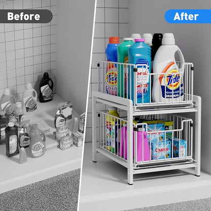 2 Tier Sliding Basket Drawer Organizer, Lxmons Pull Out Under Sink Cabinets - Image 5