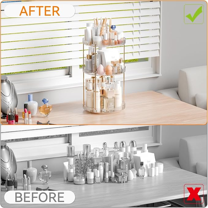 Yieach Acrylic 360 Rotating Makeup Organizer and Perfume Organizer, 3 Tier Make - Image 4