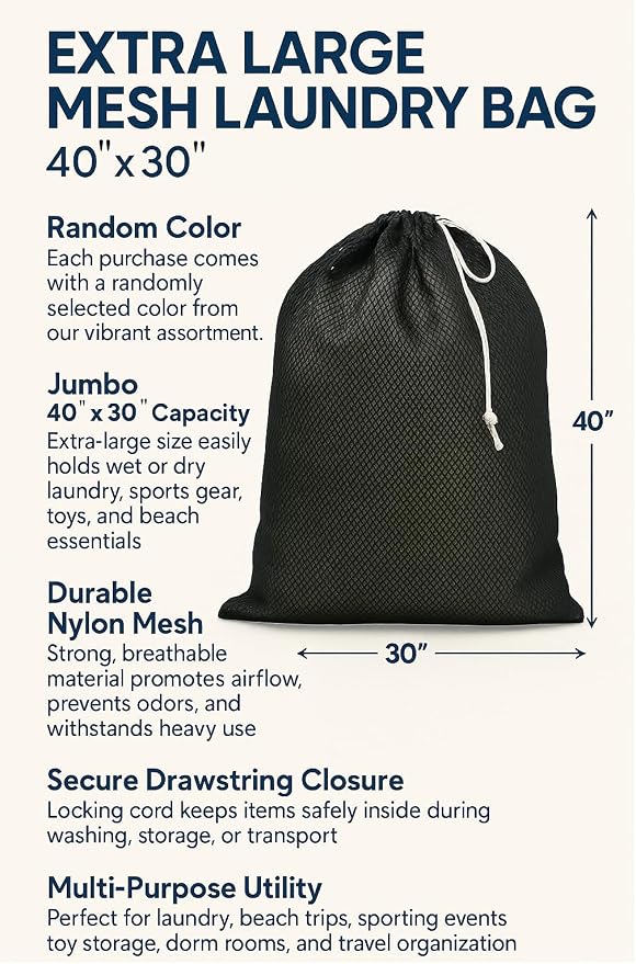 Extra Large Mesh Laundry Bag 40" x 30" – Drawstring, Sporting Goods – - Image 2