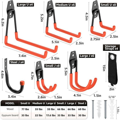40 Pack Utility Steel Heavy Duty Wall Mount Garage Hooks, - Image 2