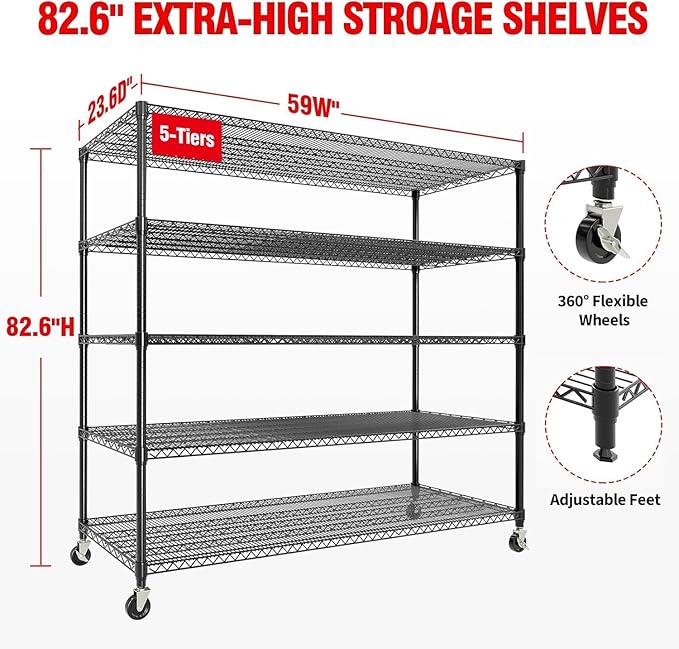 Garvee Storage Shelves, 5 Tier Metal Shelving Units - Image 2