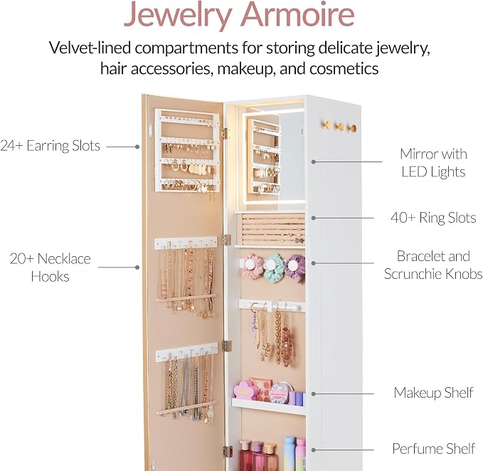 Best Choice Products Rotating Mirror w/Storage Cabinet, 360 Swivel Jewelry - Image 4
