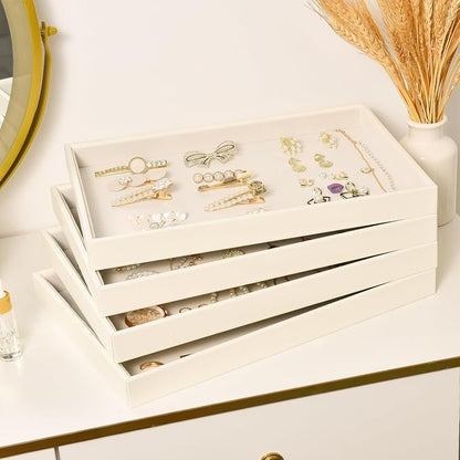 Beige Velvet Jewelry Trays for Drawers Black Jewelrys Display Tray Stackable - Image 4