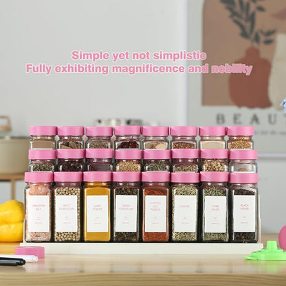 Pink Spice Jars with Label，4oz Seasoning Containers, Glass Spice Bottles with - Image 3