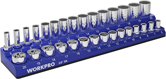WORKPRO Magnetic Socket Organizer, 3/8-Inch Metric Socket Holder, Socket Trays by WORKPRO