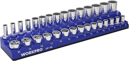 WORKPRO Magnetic Socket Organizer, 3/8-Inch Metric Socket Holder, Socket Trays by WORKPRO