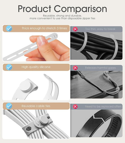 20Pcs Nearockle Silicone Cable Ties, 5.12 Inch Adjustable Cord Organizer - Image 3