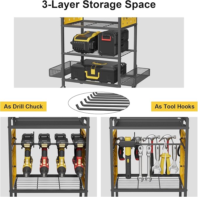 Power Tool Organizer Cart with Charging Station, Heavy Duty Garage Tool - Image 7