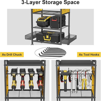 Power Tool Organizer Cart with Charging Station, Heavy Duty Garage Tool - Image 7