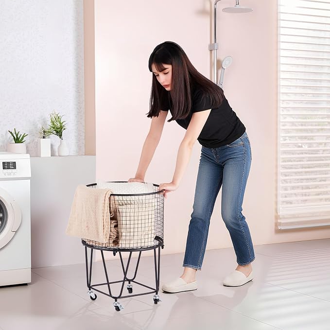 VEVOR Laundry Basket with Wheels, Metal Storage Cart Deep Set Rolling Mesh - Image 8