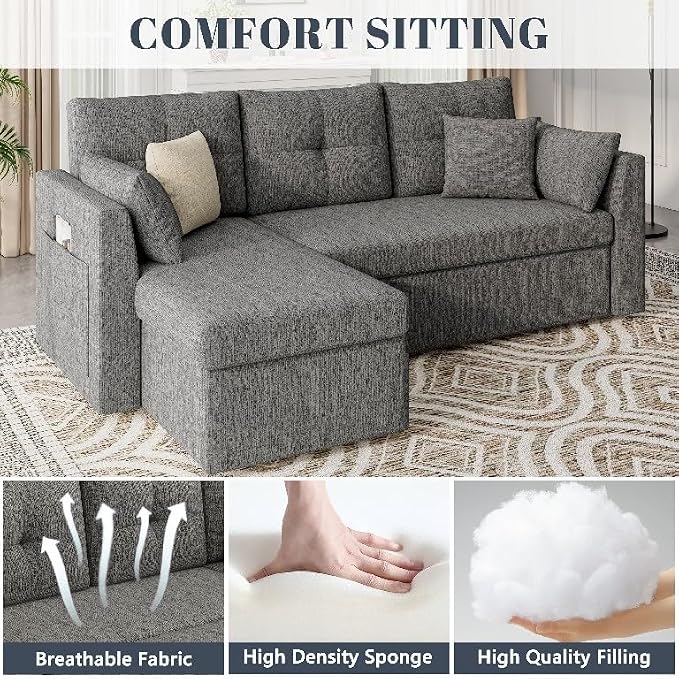 Huatean Home Sleeper Sofa Couch, 2 in 1 Sectional Sleeper Couch Bed - Image 6