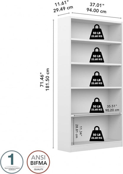 Bush Furniture Universal Tall 5 Shelf Bookcase in White, Vertical Storage and - Image 3