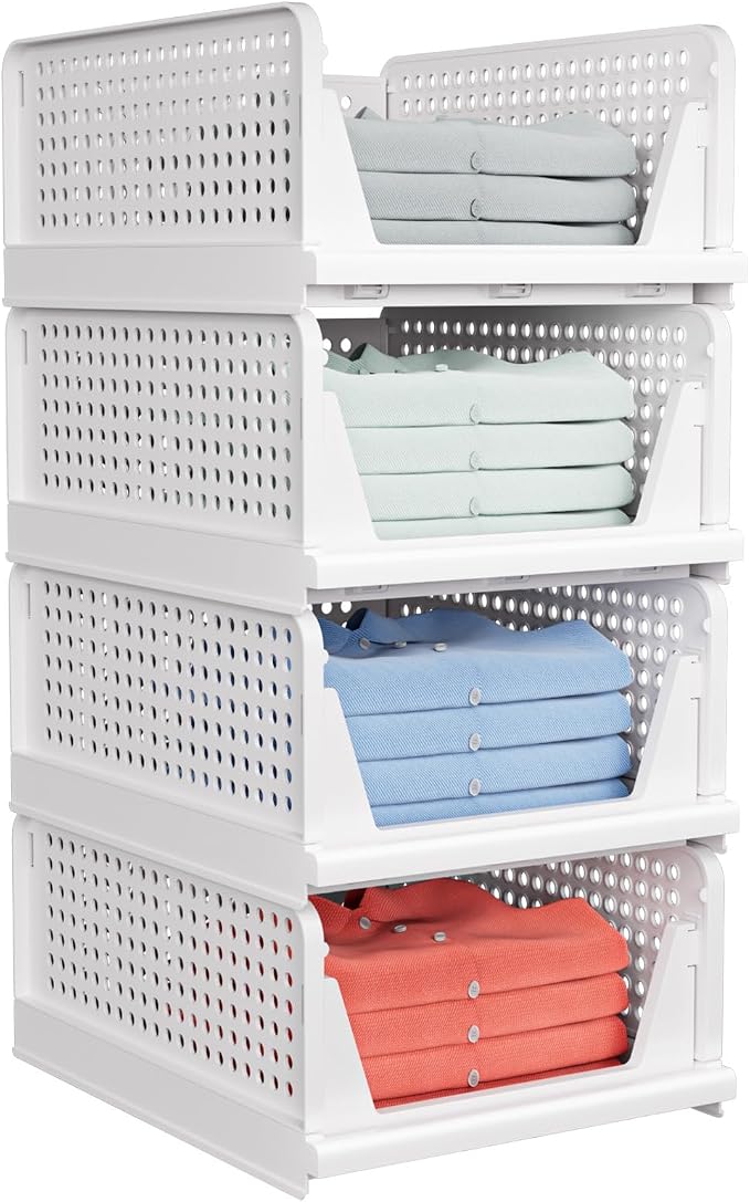 4 Pack Stackable Closet Storage Basket by shoeboxesanddeskorganizers