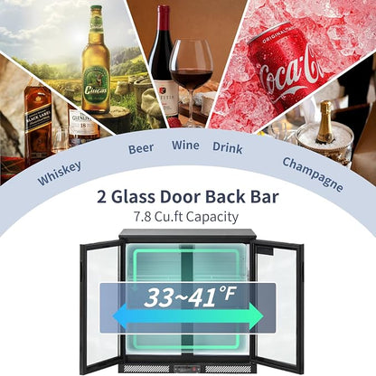 ICECASA 36" W Beverage Refrigerators 2 Glass Door Back Bar Refrigerator - Image 2