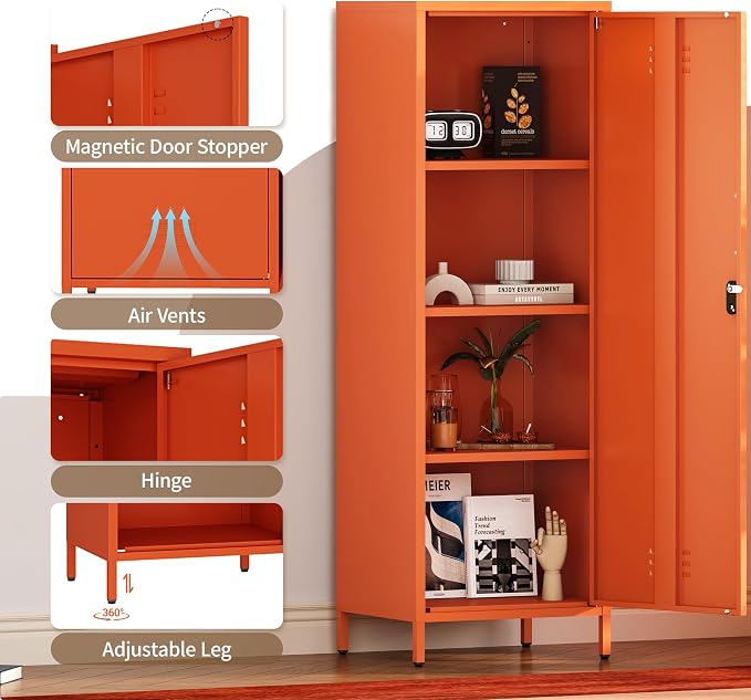 Metal Locker Storage Cabinets 59.06"H Orange Locking File Cabinets Kitchen Food - Image 4
