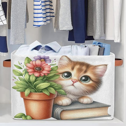 Pardick Basket Storage Bins Cute Cat Flower Rectangle Cube Basket Box Kids - Image 5