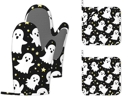 Halloween Ghosts Heat-Resistant Silicone Oven Mitts and Pot Holders, Long Oven by Unknown