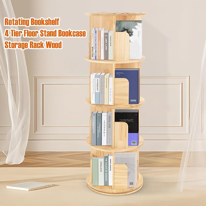 LOYALHEARTDY Rotating Bookshelf 360 Display 4 Tier Floor Standing Bookcase - Image 6