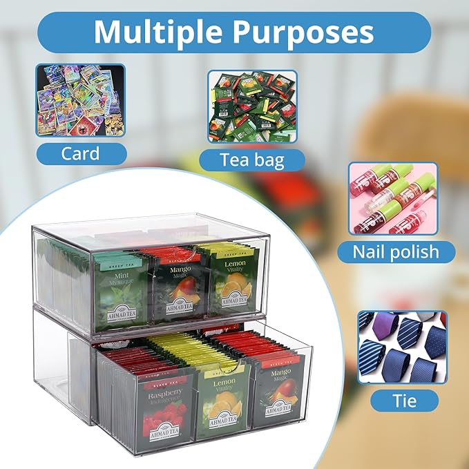 CLUQMEIK 2 Large Acrylic Tea Bag Organizer, 9 Grids Tea Organizers and Storage - Image 6