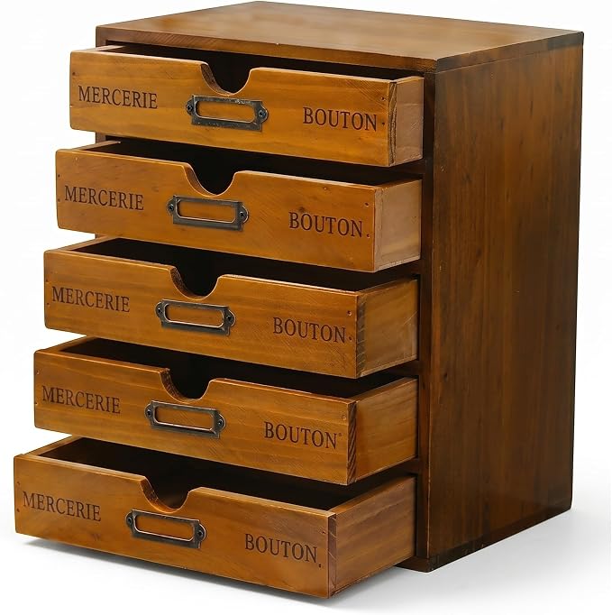 Vintage 5-Drawer Wooden Desk Organizer by PrimoSupply